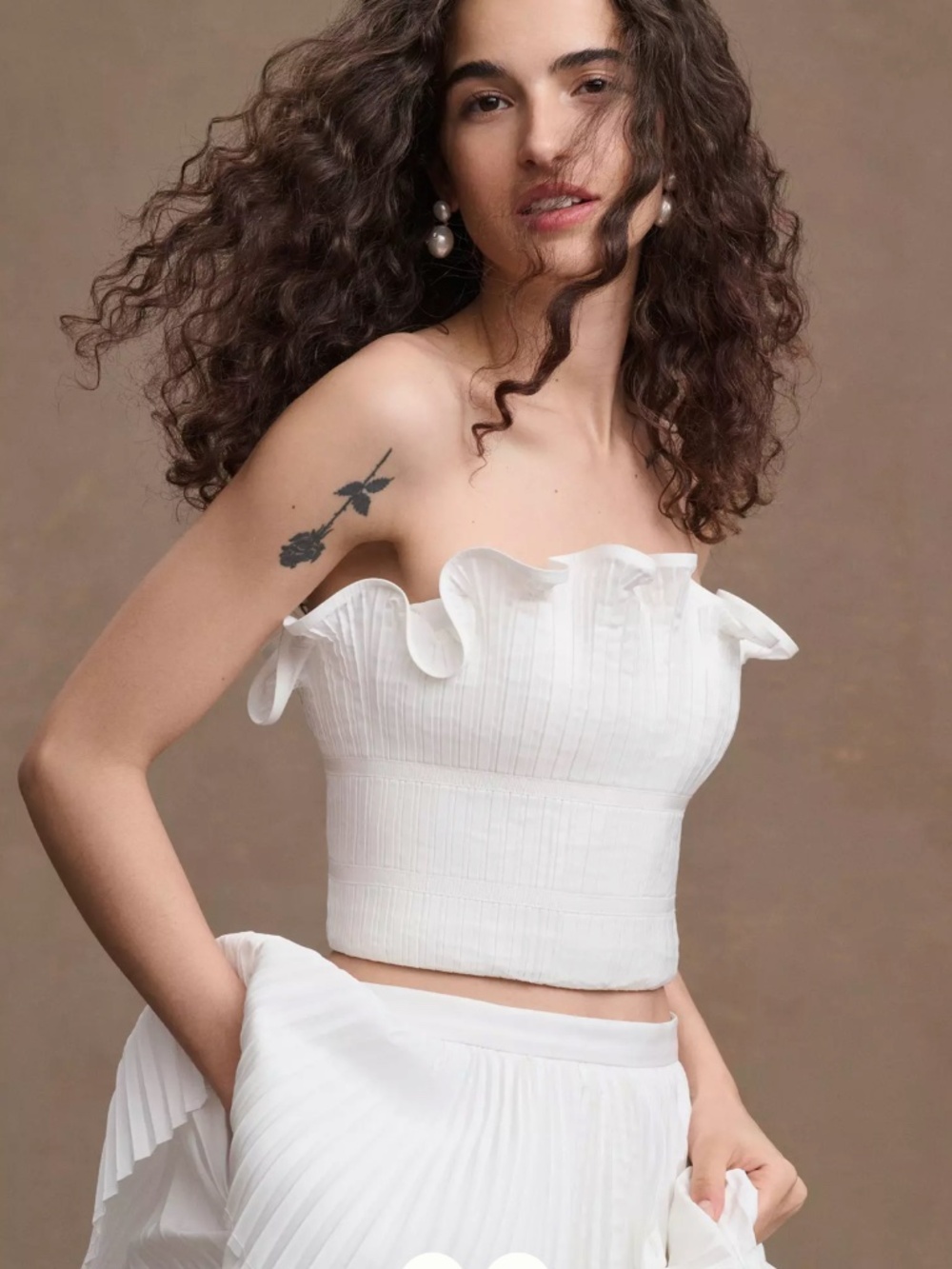AMUR 'Oriel' Strapless Pleated Bustier Top in White (NWT)
